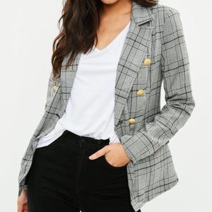 Missguided Grey Military Plaid Jacket size US 0